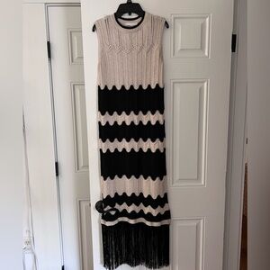 Mango Fringed Hem Dress Midi